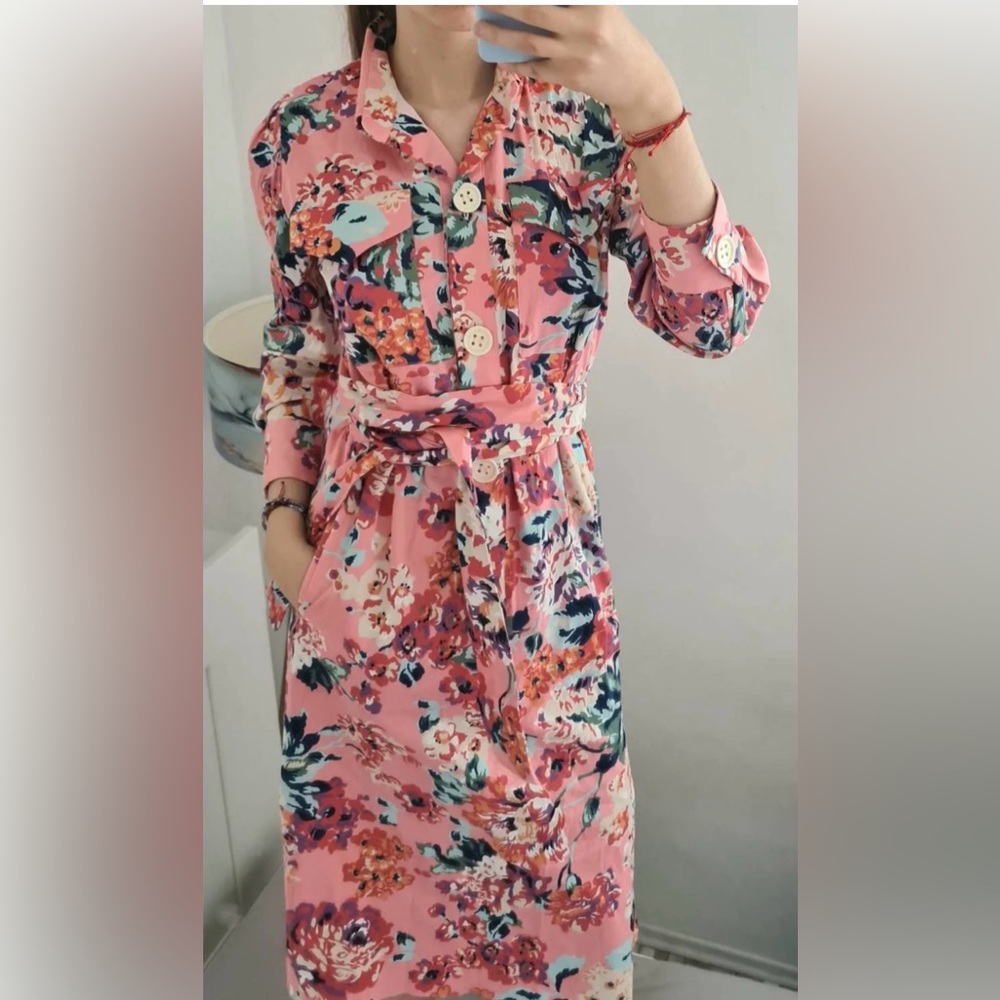 Zara Women’s Pink Floral Print Midi Dress Very Good Pre Owned Condition. Size 6.